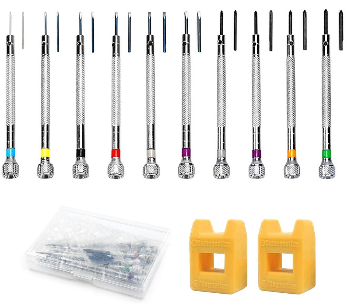 Virtubuy - 13pcs Horlogemakers Schroevendraaierset - Precisie Gereedschap - Handzaam - Inclusief Demagnetizer - Geschikt voor Horloges en Elektronica