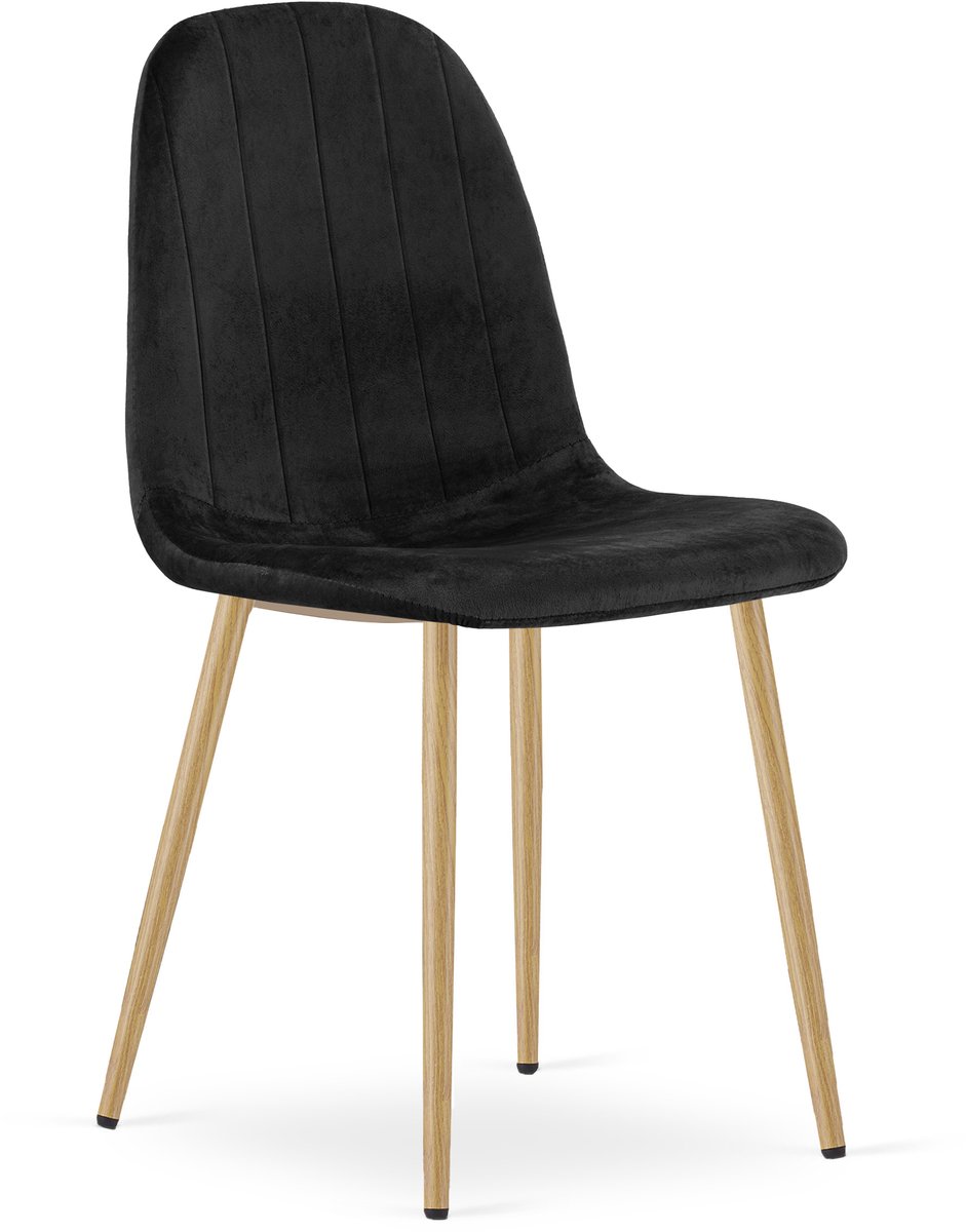 Eetkamerstoel PADVA - Fluweel zwart – Eiken poten – Modern design
