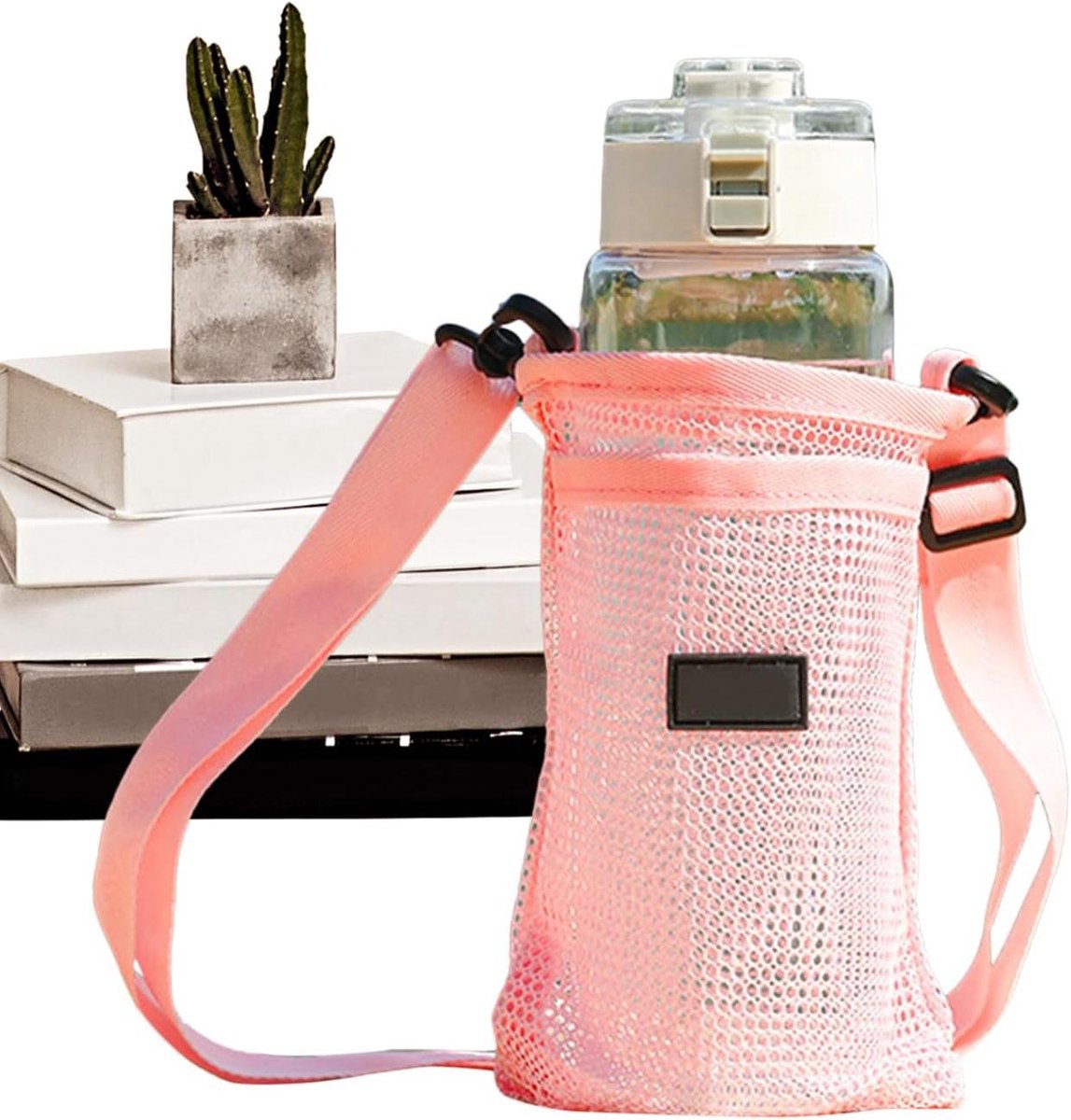 Waterfles Draagtas - Drinkbeker Houder - Buiten Avonturen - Verstelbare Draagriemen - 20 cm Hoog - Roze
