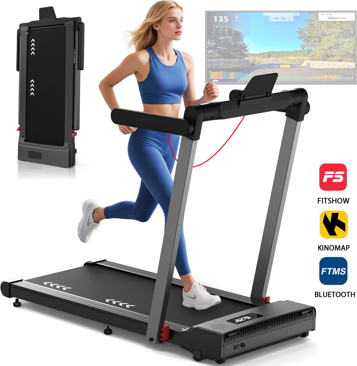 MettleMatic Loopband voor Thuis - Inklapbare Loopband - Elektrische Loopmachine met App - 2.75HP Motor - 1-12km/h - 130kg Draagvermogen