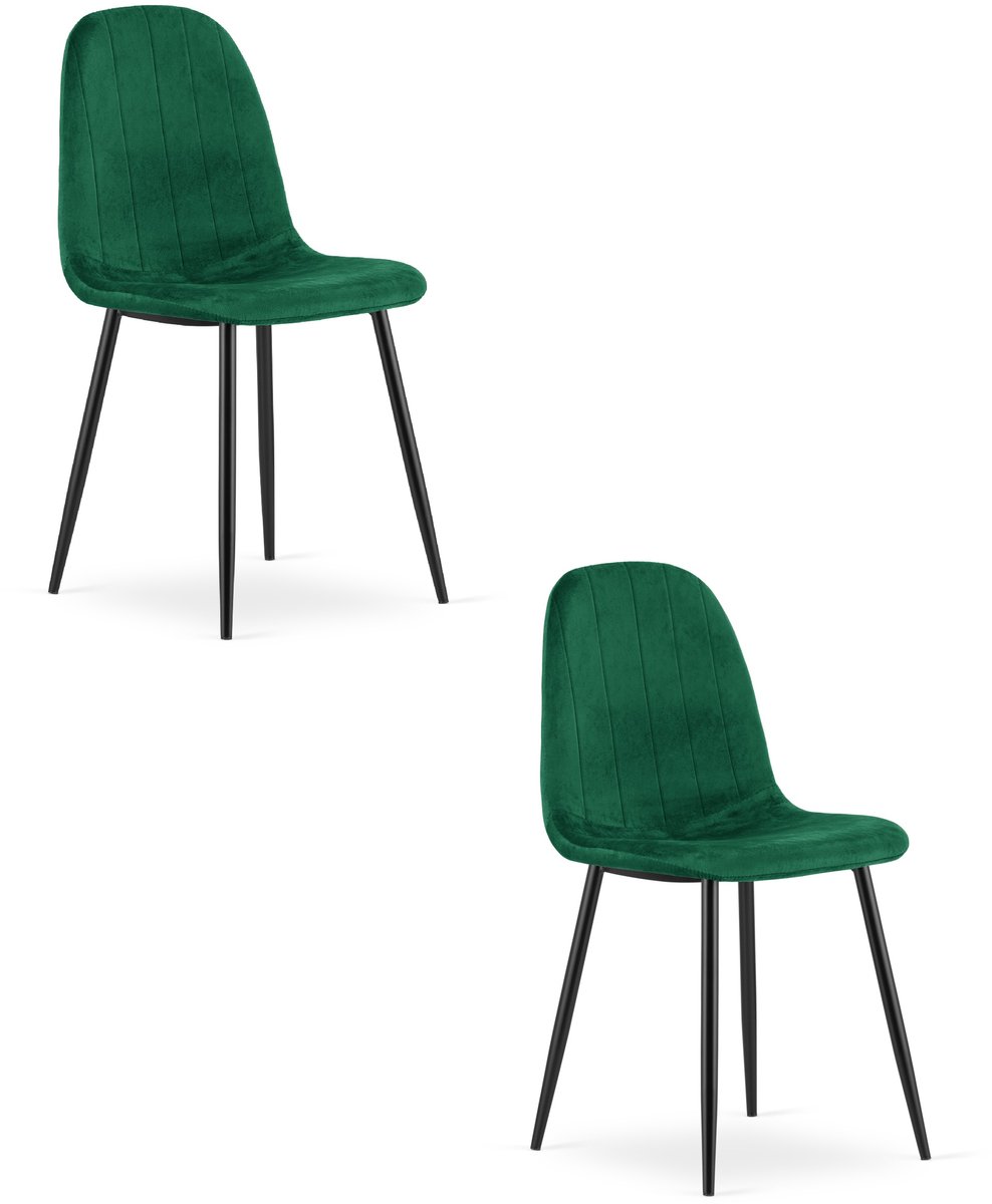 Set van 2 eetkamerstoelen PADVA - Groen fluweel – Zwarte metalen poten – Modern design