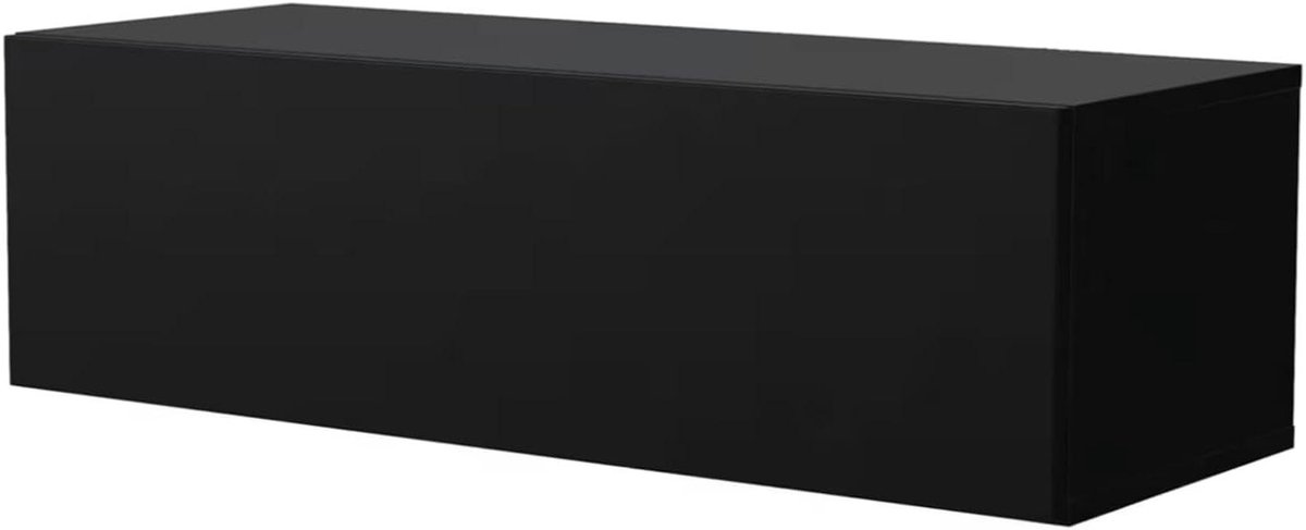 TV Kast Zwart Mat - Televisietafel Lowboard - Wandmontage Opbergen - Stil Openende Klep