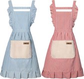 Schorten - Dames keukenschorten - Kookschorten - 2-pack - Katoen-linnenmix - Met zakken - 2 kleuren
