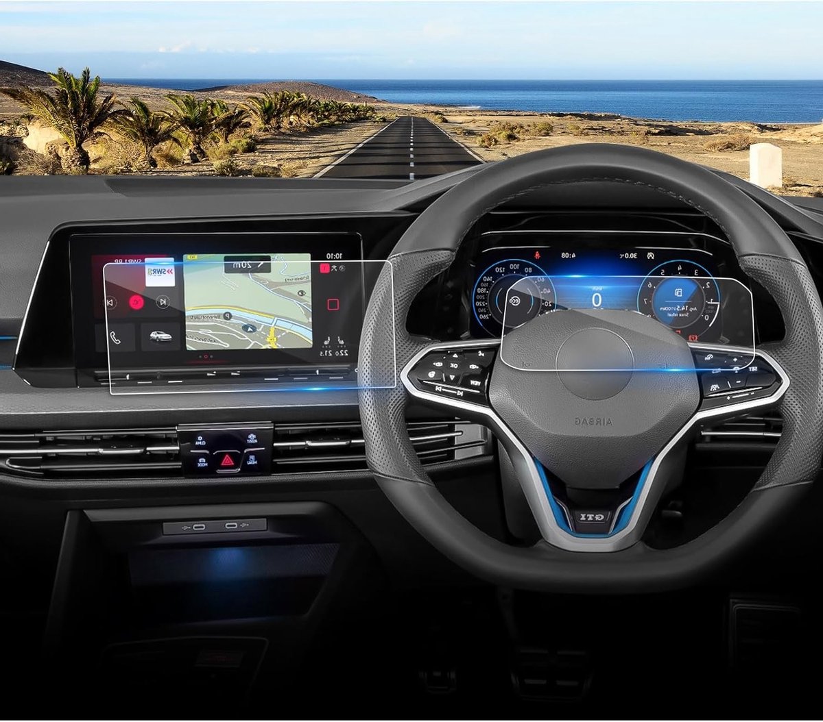 Set van 2 Geharde Glazen Screenprotectors voor VW Golf 8 (2020-2024) - 9H Bescherming voor Navigatiescherm en Dashboard Scherm (10 Inch + 25 Inch)