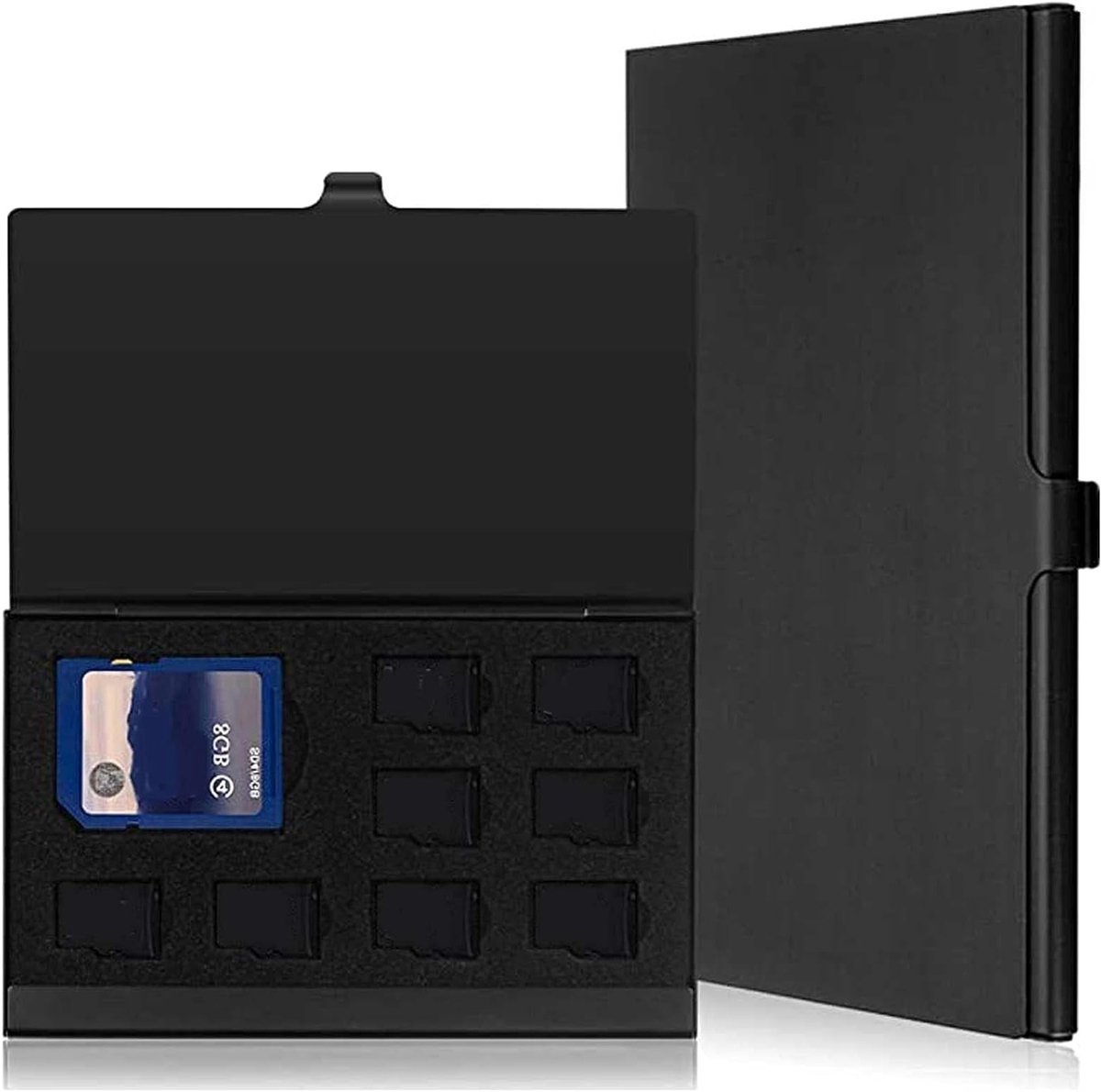 SIM-kaartopslagdoos met 4+12+4 slots, 9.5 x 6 x 1 cm, aluminium en EVA, schokbestendig en anti-magnetisch, organiser voor reizen en dagelijks gebruik, veilig en compact ontwerp