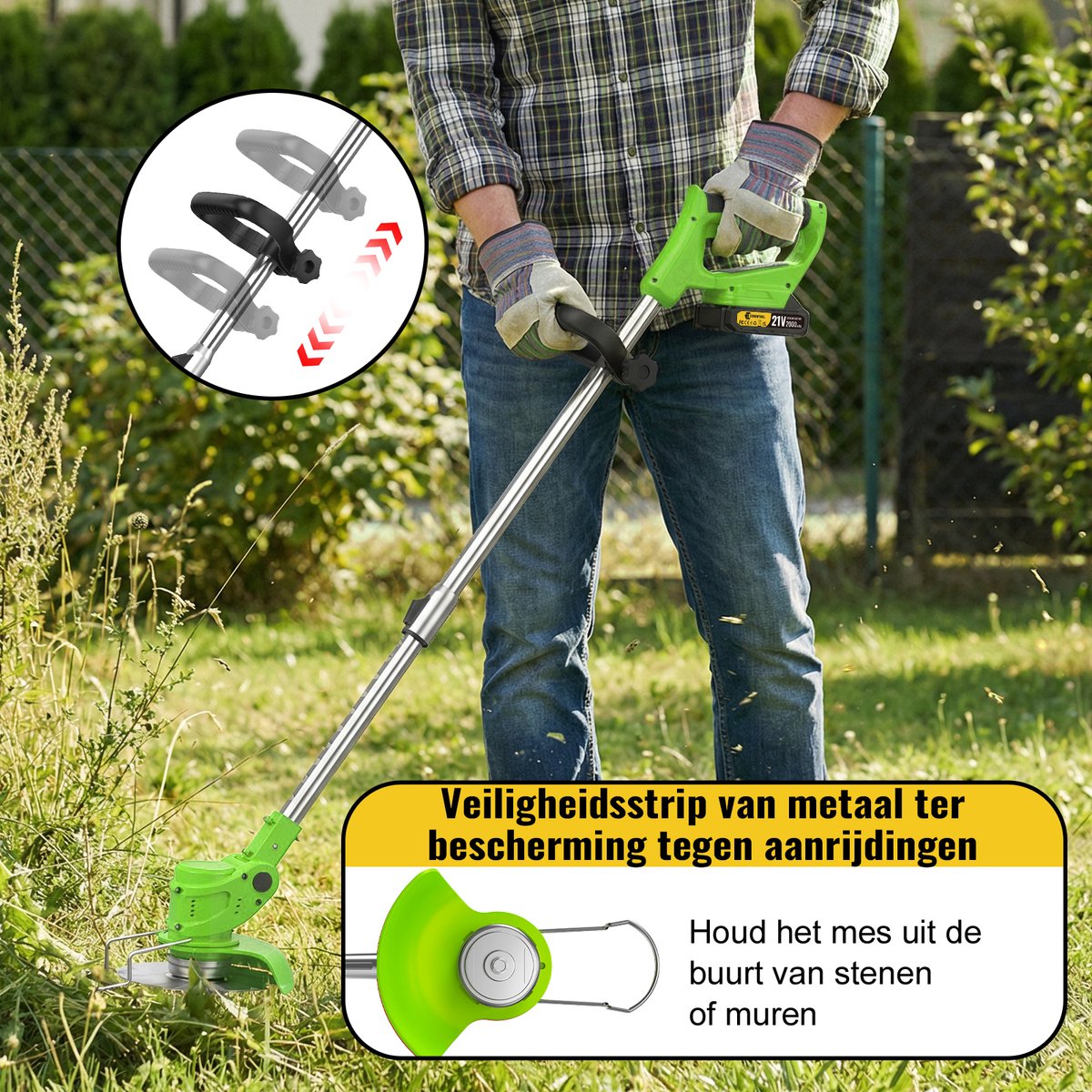 CONENTOOL Accu Grastrimmer 21V - Kantenmaaier - Elektrische Grasmaaier - Multifunctionele Bosmaaier - 2x 4.0Ah Accu’s & Verwisselbare Mesjes - Voor Tuin en Onkruid – foto 6