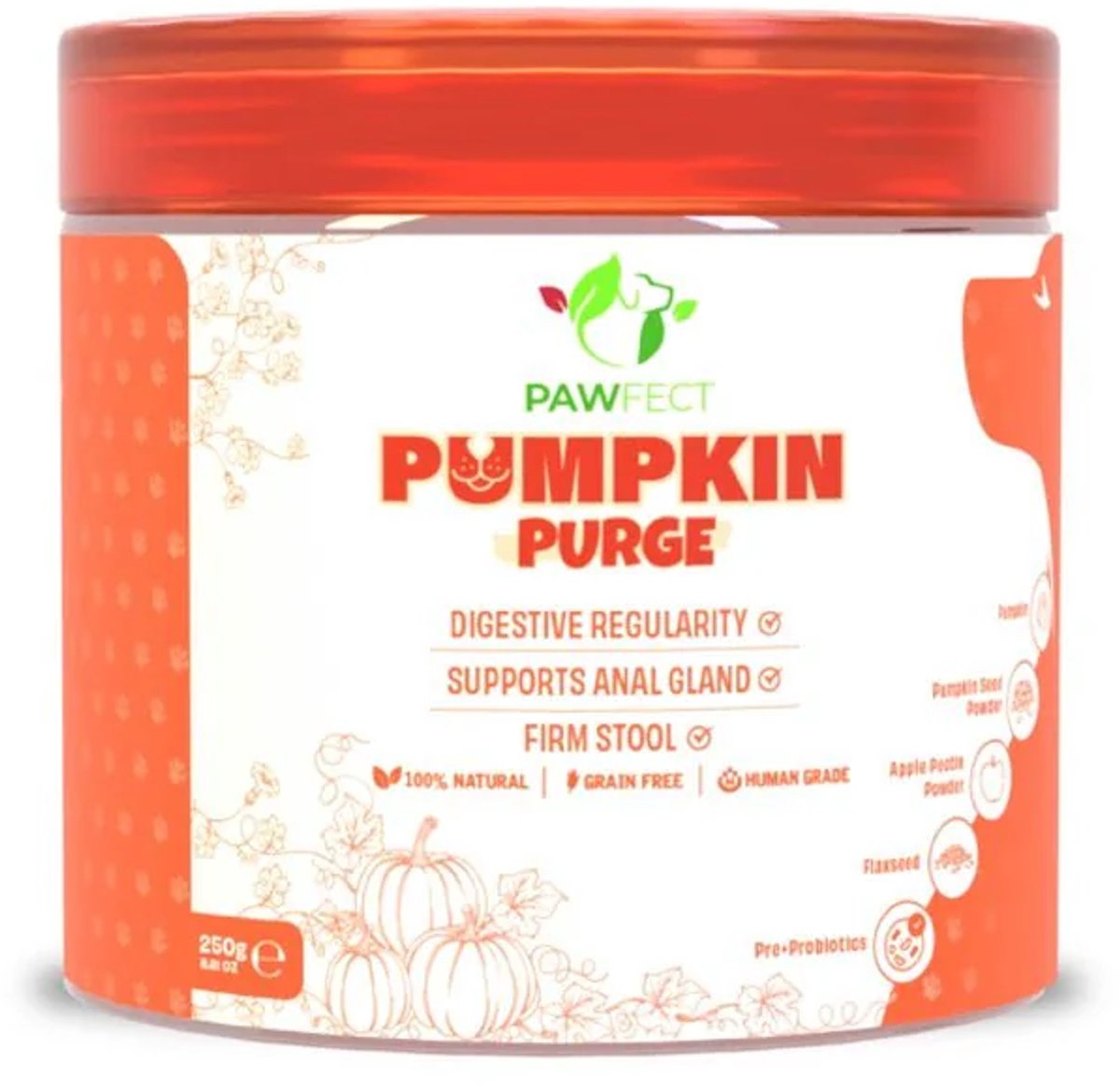 Pawfect Pumpkin Purge - pompoenpuree poeder voor honden - met probiotica (250gr)