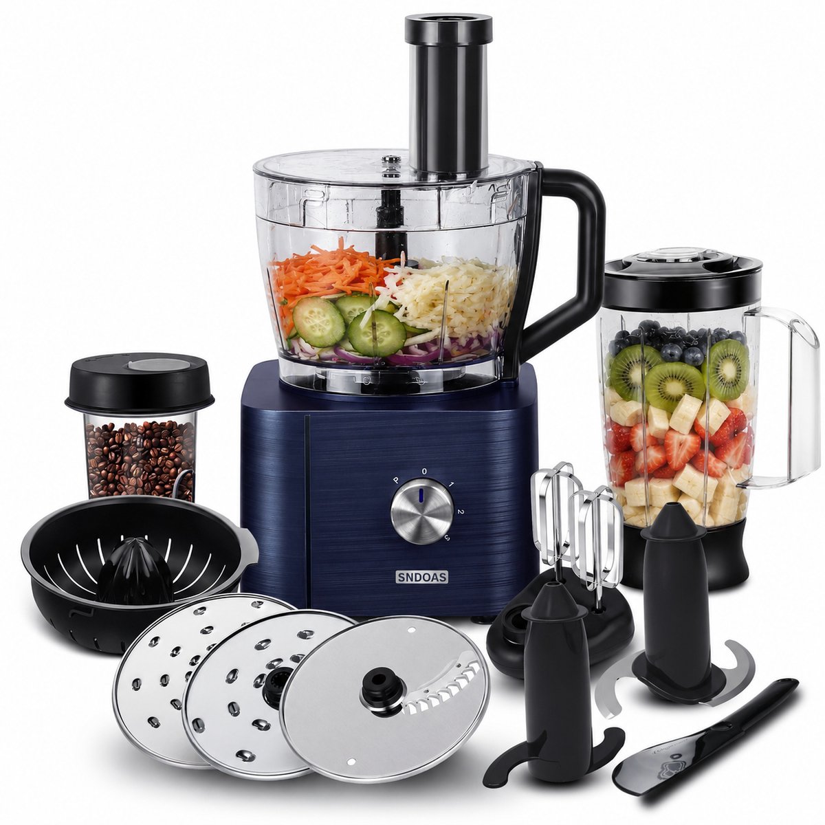 Sello! keukenmachine – keukenrobot – blender – 11 in 1 – 1100w – 3.2L kom – 1.5L blender – veiligheidsslot – 3 snelheden – blauw