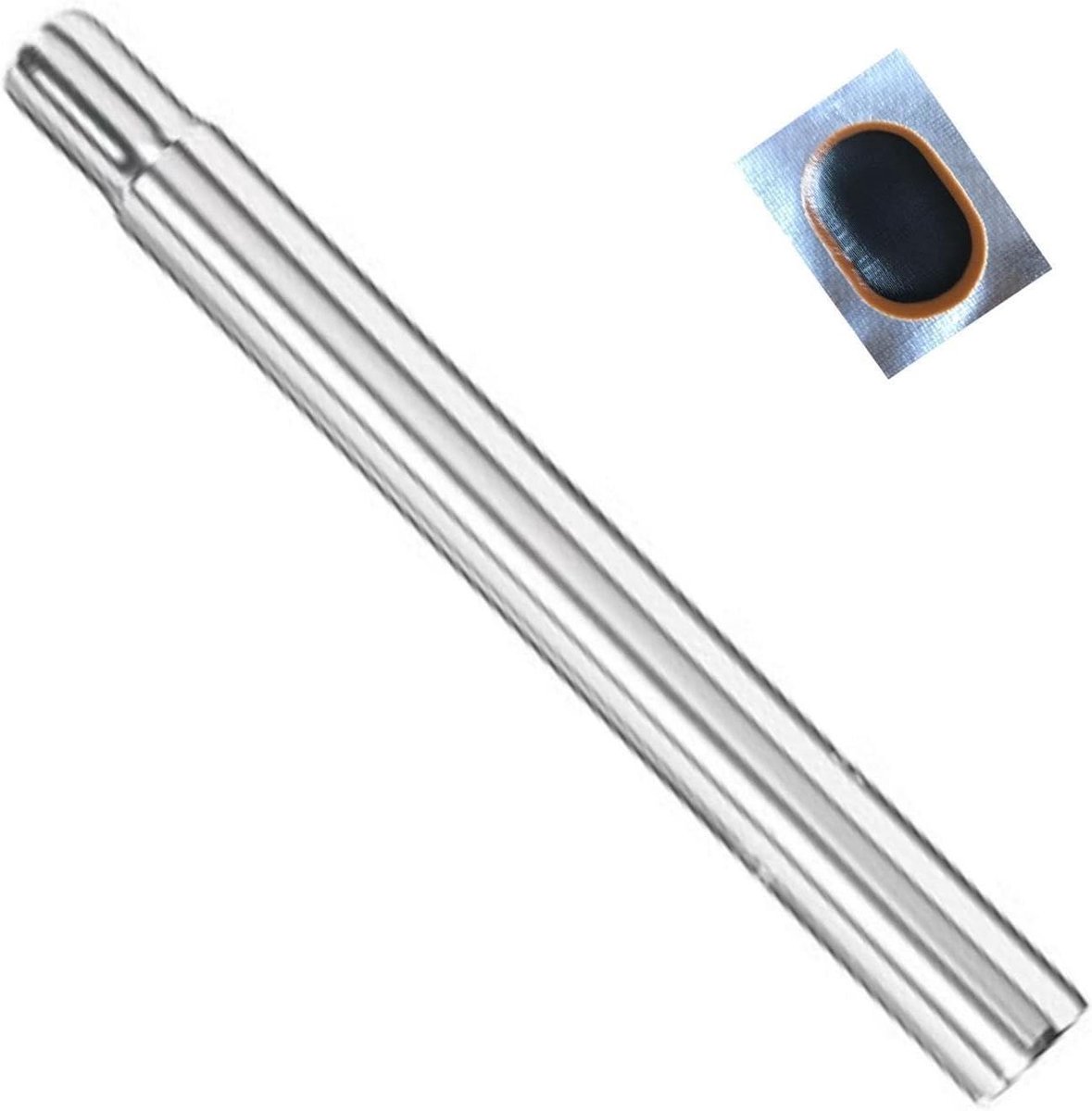 Fiets zadelpen - Zilveren pen - Fietsreparatie - Inclusief slangpatches - Ø 254 mm / 330 mm - Zilver