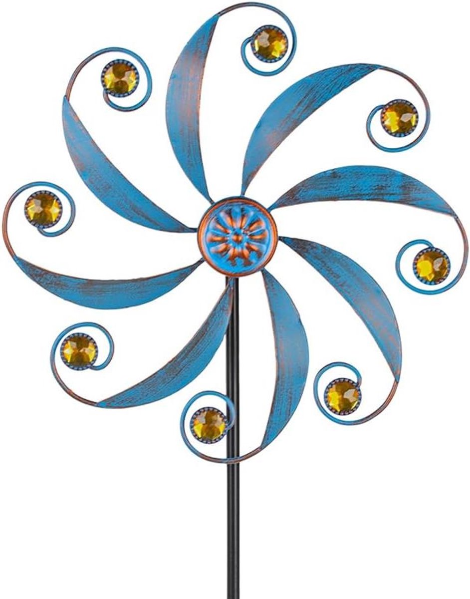 Metalen Windspinner - Tuindecoratie Molen - Tuin Opfleuren - Roestwerende Coating - 25 cm Diameter - Blauw
