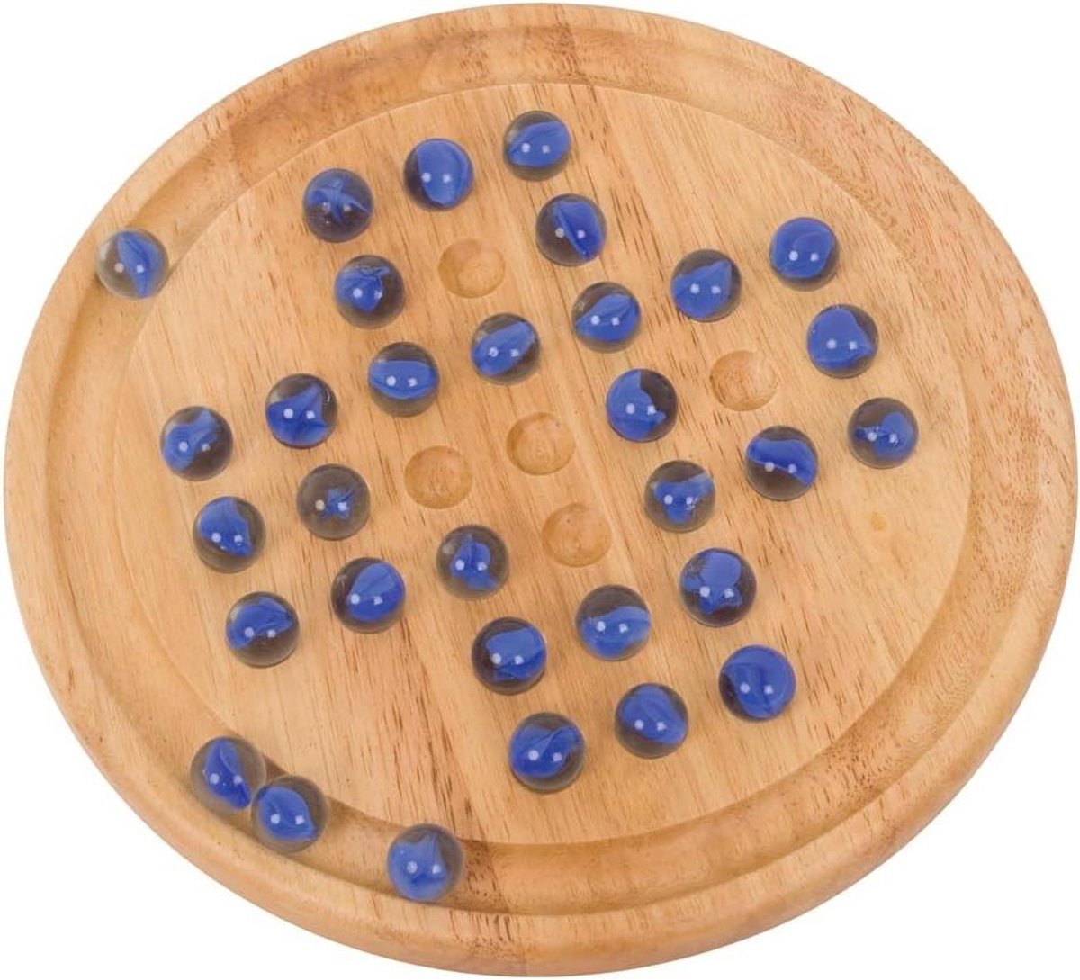 Houten Solitaire Spel - Marmeren Spel - Strategisch Denken - Met Gegroefde Rand - 34 Stukken - Veelkleurig