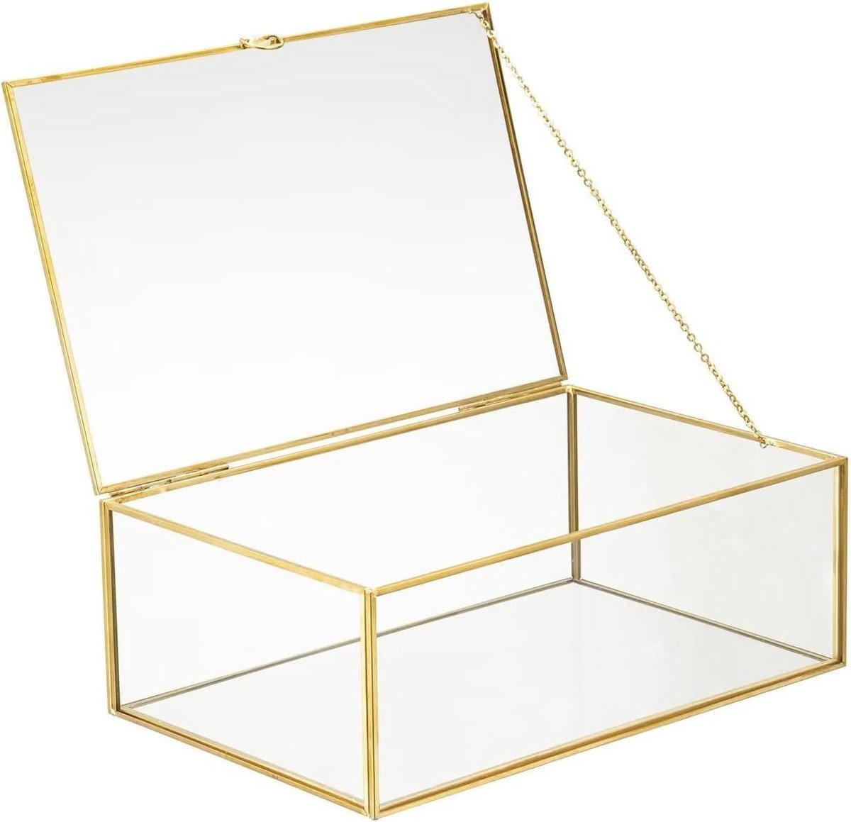 Glazen Sieradenkistje - Gouden Souvenir Doos - Snuisterijen Opbergen - Elegant Gouden Rand - 27.5 x 18 x 10 cm