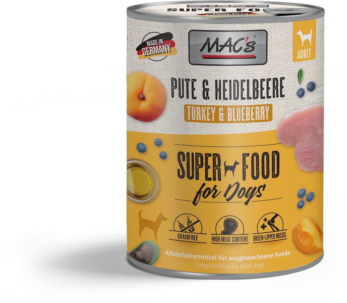 MACs MAC's Hondenvoer Natvoer Blik - 70% Kalkoen & Bosbessen - 6 x 800g