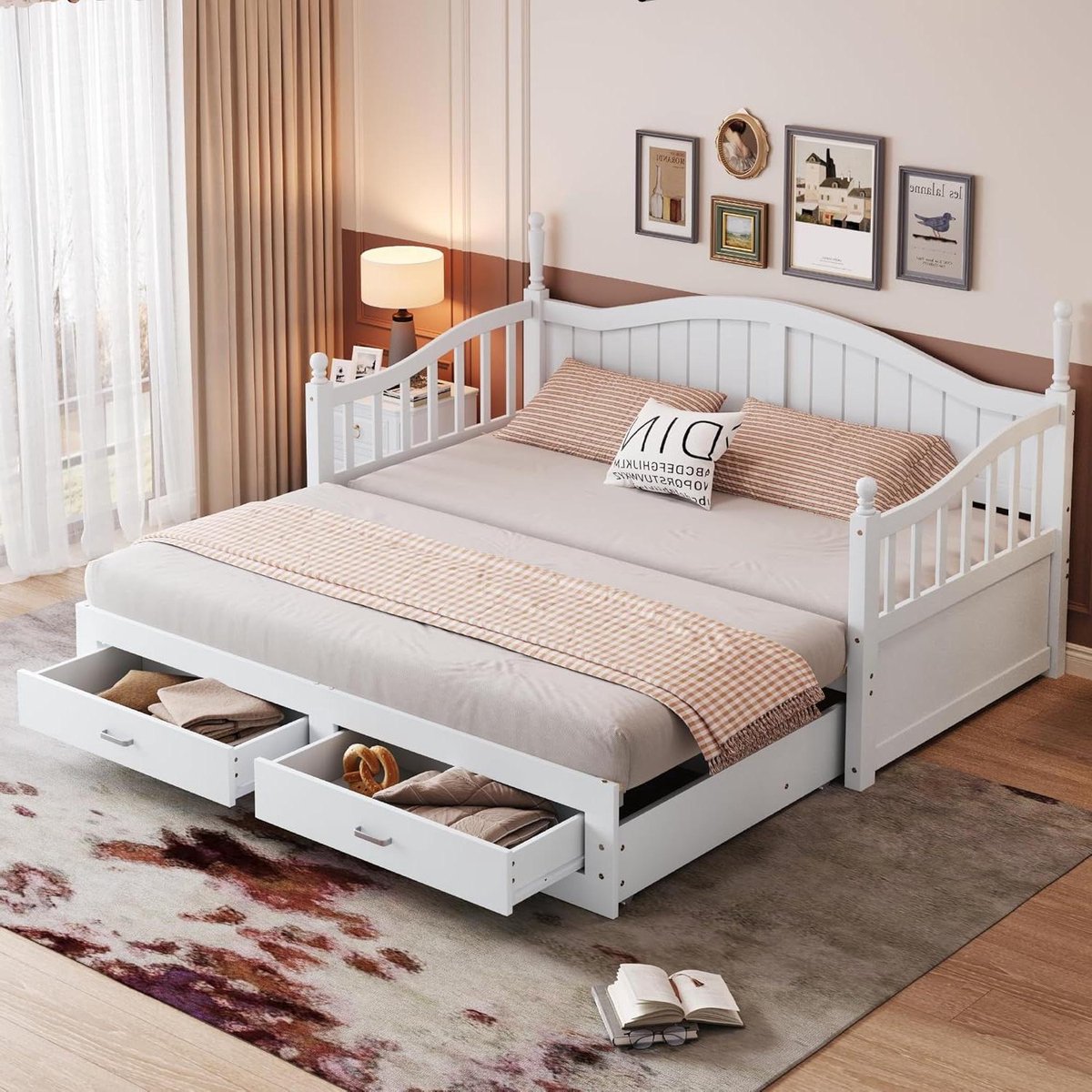 Uitschuifbaar Bed - Slaapbank Hout - Ruimte Besparen - Met Opbergruimte - 90/180x190 cm - Wit