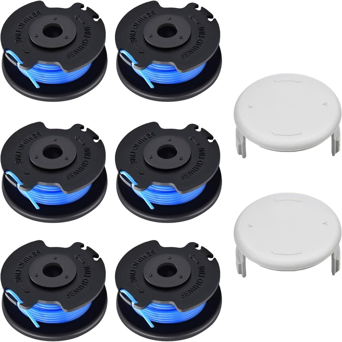 Pack van 6 Grastrimmer Draadspoelen, Vervangingsdraad voor 18V, 24V en 40V Trimmers, Diameter 1.65 mm - 3.4 m Lengte, Inclusief Spoelcover