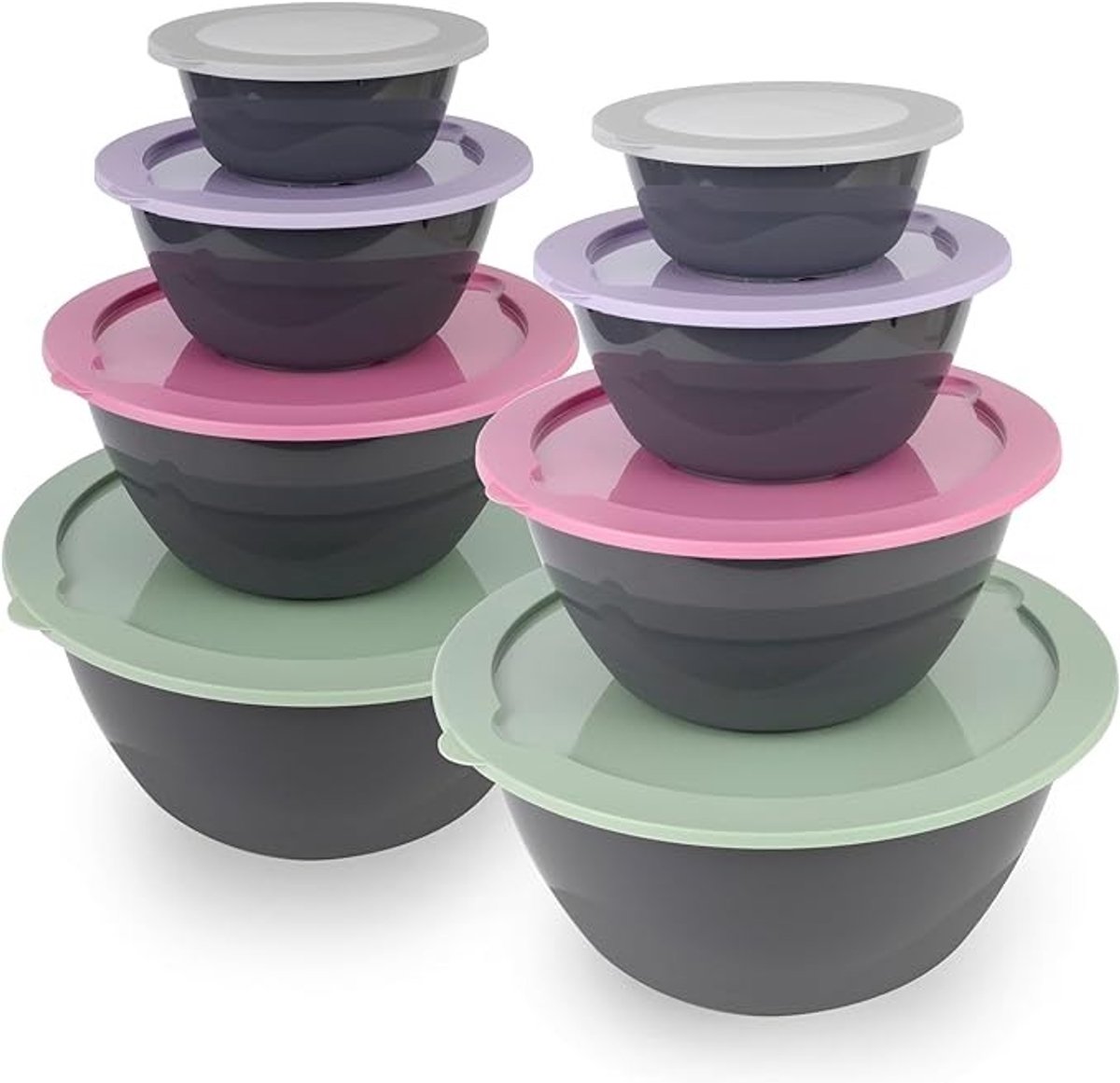 Saladekommenset met deksel, 8 stuks, stapelbare plastic kommen