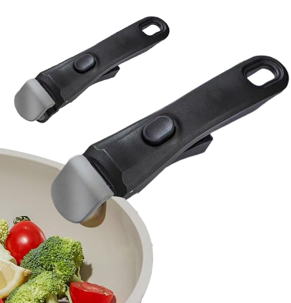 carmdering - Afneembare Universele Handgreep - Detacheerbare Panhandvat - Kookgerei Accessoire - Veilige Mechanische Vergrendeling - Eénhandig Klikmechanisme - Hittebestendig Kunststof En Roestvrij Staal - Ergonomisch Anti-slip Ontwerp - 2 Stuks