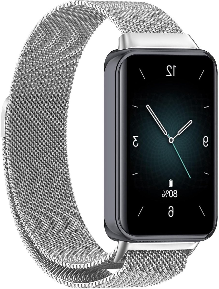 Verstelbare Metalen Band voor Smartwatch, Magnetische Ademende Sportband - Duurzaam en Stijlvol - Zilver, Geschikt voor Fitness en Activiteiten