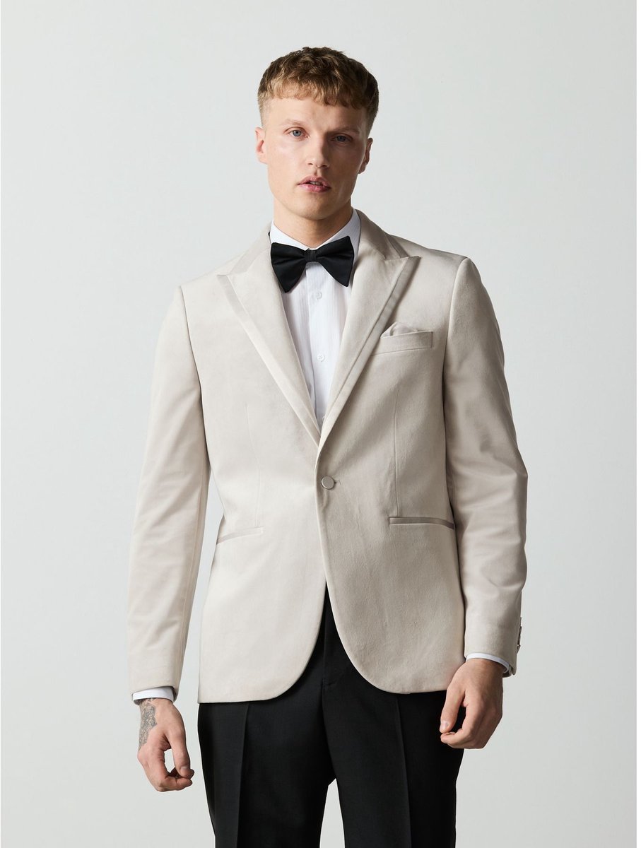 Next - Heren - Fluwelen blazer, slim-fit - Regular - Wit