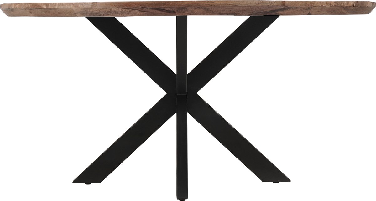 Sfeerwonen Enzo Tuintafel Rond - 130 cm – Mangohout Naturel – Outdoor – Swiss Edge – Matrix Spinpoot Zwart - 6 personen thumbnail 4