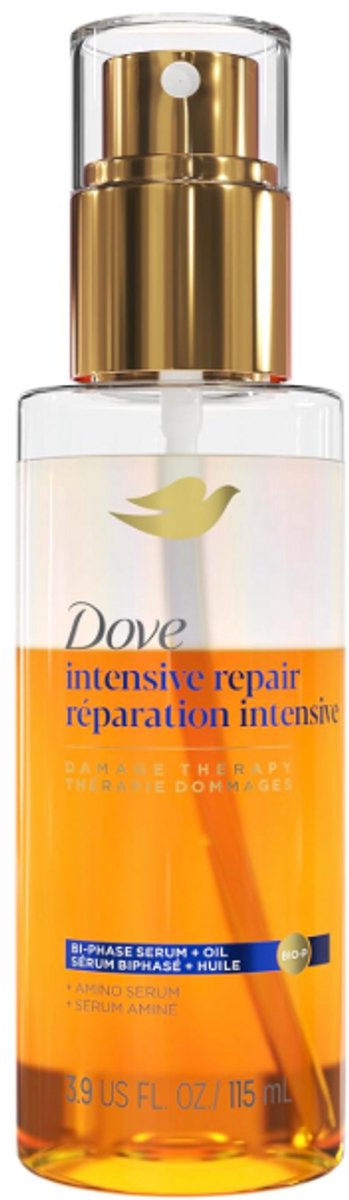 Dove Damage Therapy Intensive Repair Bi-Phase Serum + Oil Haarspray met Amino Serum 115ml– Glans, Anti-Frizz & Herstellende Verzorging tegen Gespleten Haarpunten