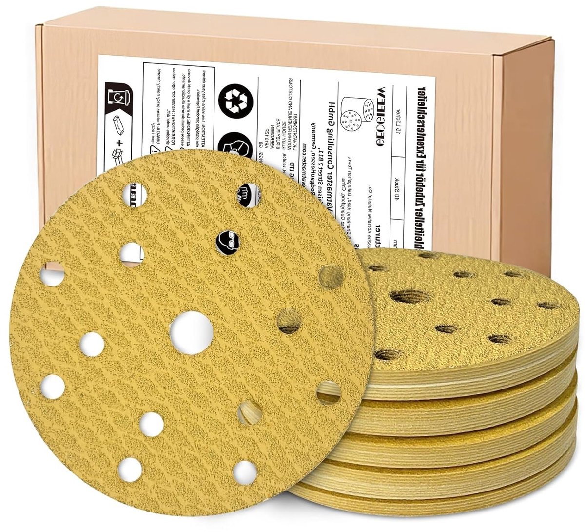 Set van 50 Schuurpapier 150mm (korrel 40/80/120/180/320) voor Schuurmachines, Hoogwaardige Schuurdisc met 15 Gaten, Alumina en Latex Basis