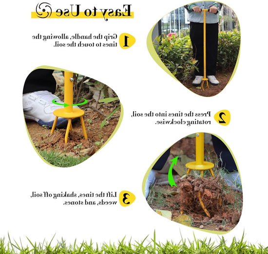 Tuinklauw met steel - klein formaat - hoogte 99 cm - klauwgrootte 13,5 cm - verticuteermachine - onkruidverwijderaar - bodem losmaken - tuinonderhoud van Merkloos	 — afbeelding 2