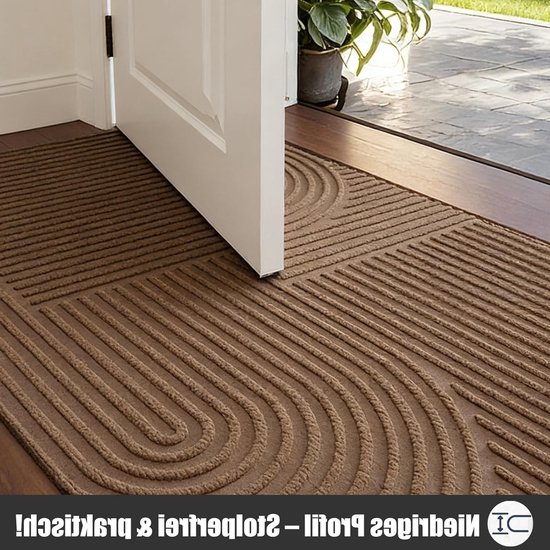 Tapis – Paillasson d'entrée – Tapis universel intérieur/extérieur – Tapis anti-poussière – Lavable – Motif ondulation d'eau – Convient pour les entrées, les portes d'entrée, les terrasses, les couloirs et les jardins – Marron – 45 x 75 cm