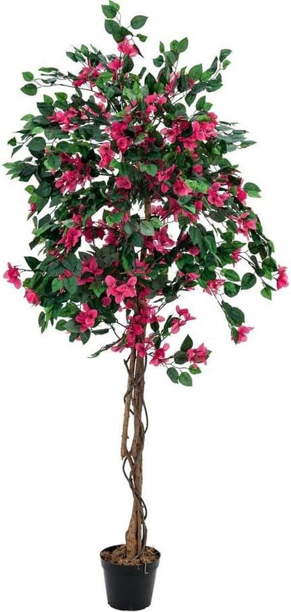 Kunstboom Bougainvillea - Kunstplant bloesemboom - Interieur decoreren - Stammen van echt hout - 180 cm - Rood magenta groen