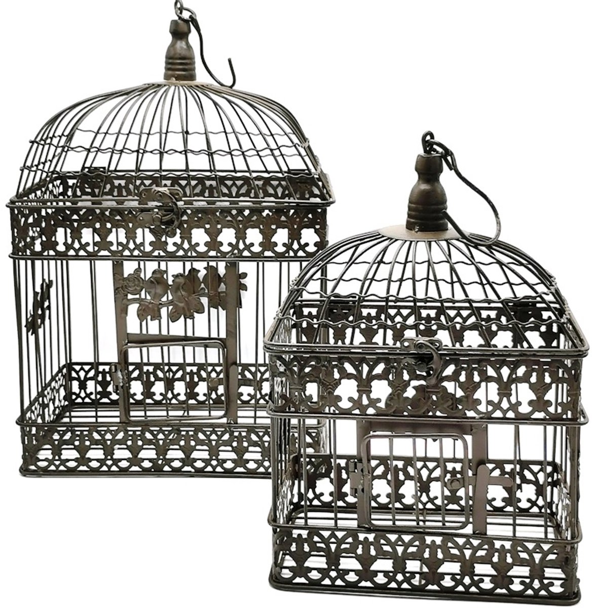 Boutique Trukado - Decoratieve Metalen Vogelkooi Vintage Look - Set van 2 - hoogte 40cm en 32cm