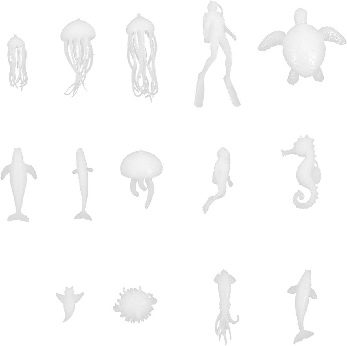 Miniatuur figuren van zeeleven in witte hars voor DIY projecten, 3D siliconen mal en epoxy gietvormen voor creatieve decoratie