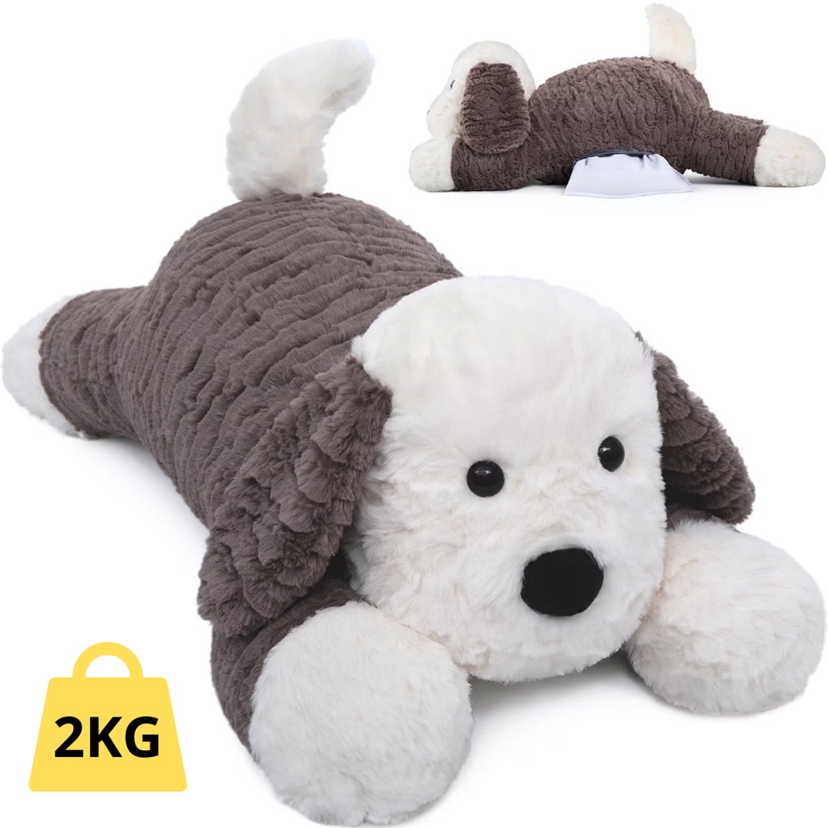 Luumuu® 3-in-1 Verzwaringsknuffel Hond 2 Kg - Verzwaarde Knuffel - Zwaarte Knuffel Kind - Voor Volwassenen en Kinderen - Weighted Stuffed Animal - Zware Warmteknuffel - Kalmerend - Anti-stress - ADHD - Autisme
