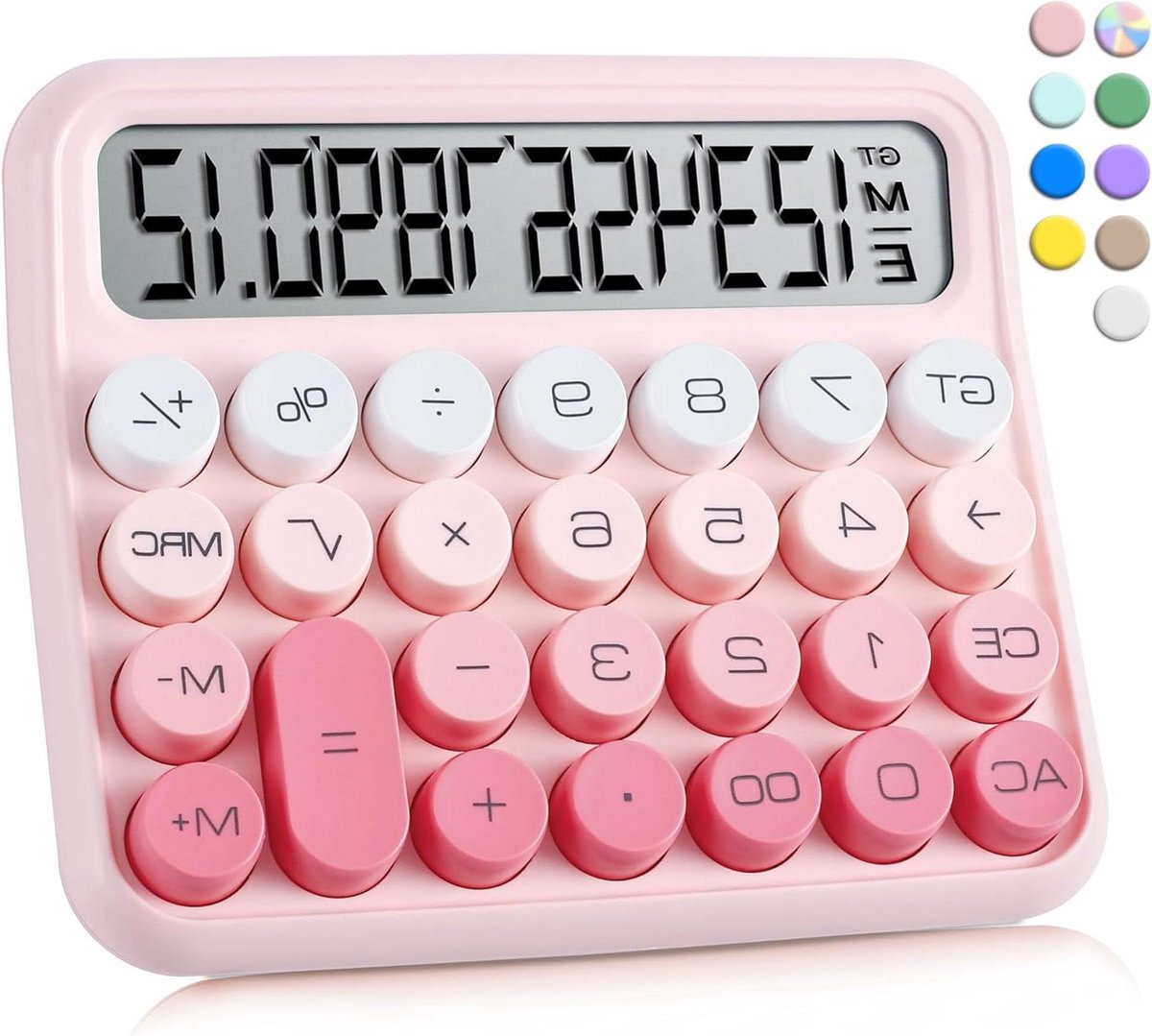 VEWINGL Mechanische Schakelaar Rekenmachine, Schattig 12-Cijferig Groot LCD-Scherm en Knoppen, Geweldig Voor Dagelijks Leven en Basiskantoorwerk