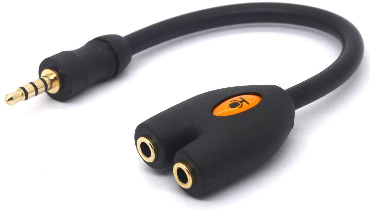 Hoofdtelefoon Microfoon Splitter - Audio Y Kabel - Audio Delen - Dubbele Uitgang - 15 cm - Zwart