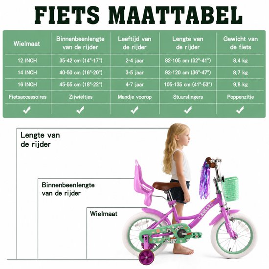 Vankel Kinderfiets 12 Inch - Met Steunwielen - Terugtraprem en Velgrem - Sterk Stalen Frame - Volledig Gesloten Kettingkast - Afneembare Fietsmand - Verstelbaar Zadel - Antislip Banden - Geschikt voor 2-4 Jaar - Duurzame Kinderfiets - Paars van VANKEL — afbeelding 4
