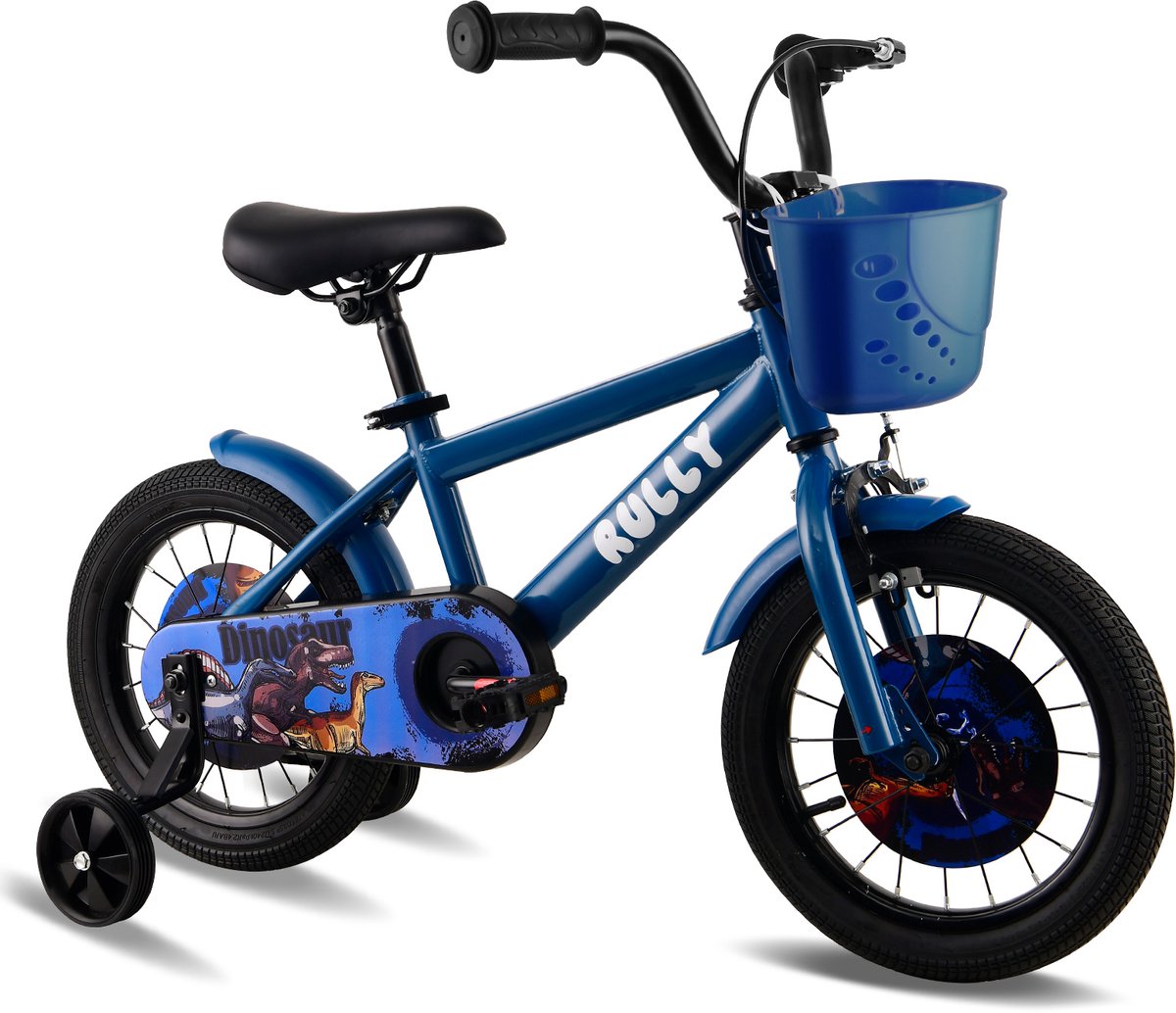 Vankel Kinderfiets 12 Inch – Met Steunwielen – Terugtraprem en Velgrem – Sterk Stalen Frame – Volledig Gesloten Kettingkast – Afneembare Fietsmand – Verstelbaar Zadel – Antislip Banden – Geschikt voor 2-4 Jaar – Duurzame Kinderfiets– Blauw