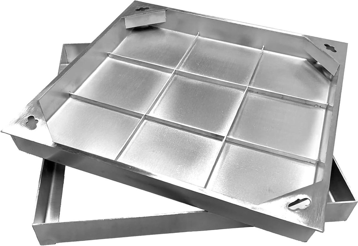 Verzonken Putdeksel - Roestvrij Staal - Afwatering Afdekken - Onzichtbaar Ontwerp - 70x70cm - Zilver