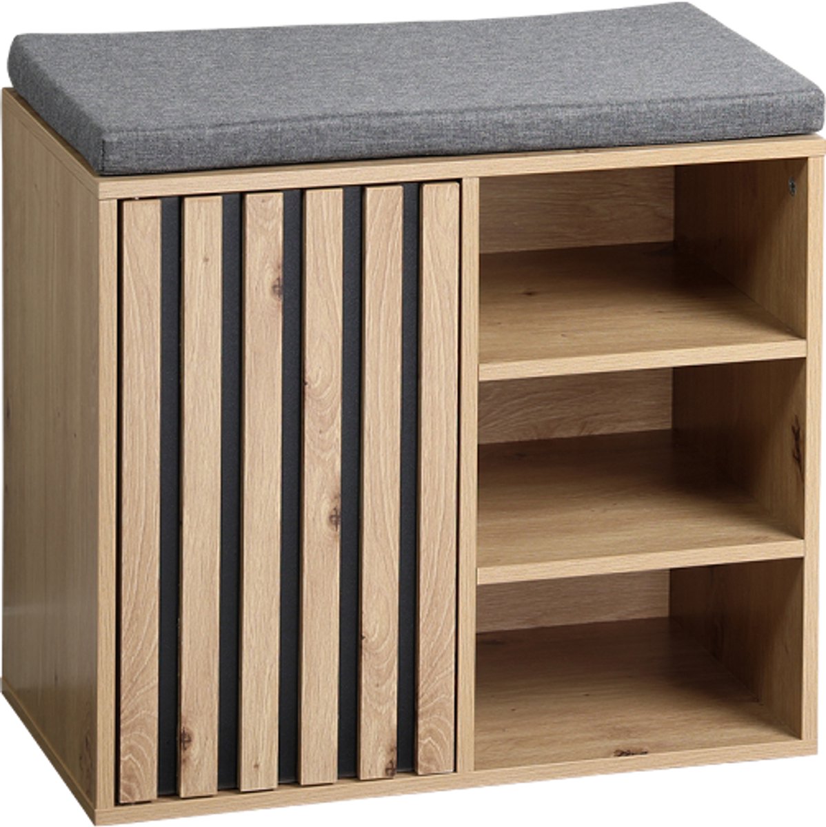 Kesper Schoenenkast eikenlook met grijze zitkussen klein - 51,5 x 29,5 x 48 cm