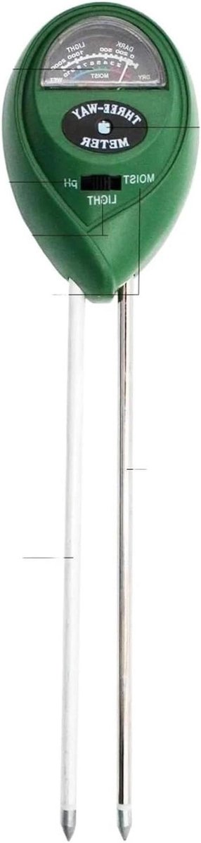 Bodemtester 3-in-1 - Grondmeter Vochtigheid - Plantenverzorging Tuin - pH Zon Vocht - 18 cm Sonde - Groen
