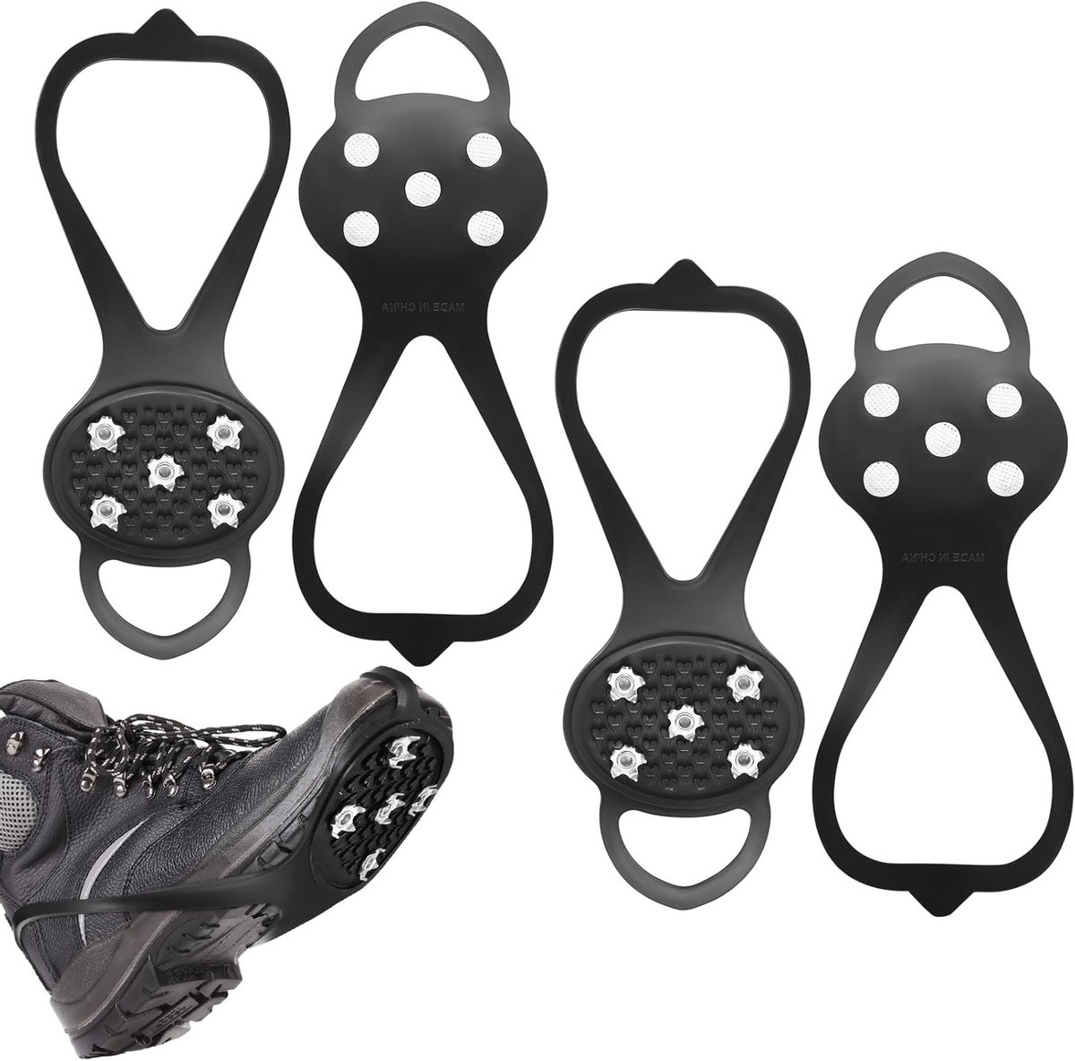 Non-slip klimijzers voor bergschoenen - 2 paar met 5 tanden, ideaal voor wandelen en ijzige omstandigheden