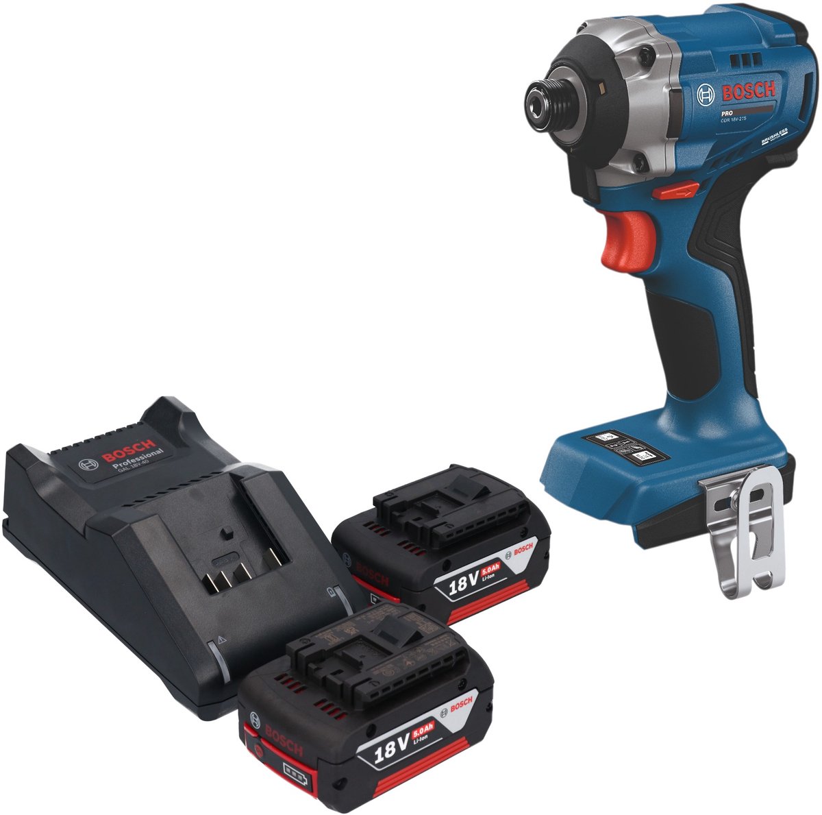 Bosch GDR 18V-215 Professional accu-slagschroevendraaier 18 V 215 Nm 1/4" borstelloos + 2x accu 5,0 Ah + oplader