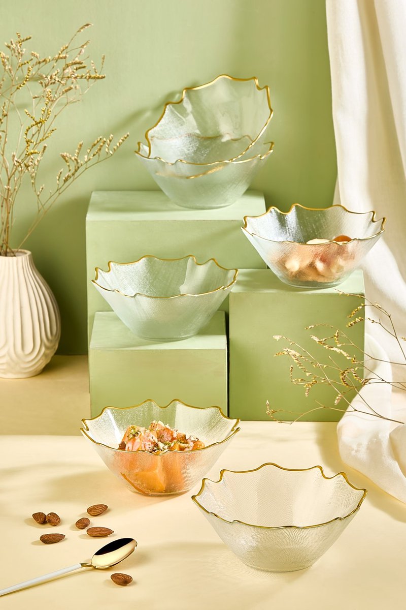 Asir - Kommenset (6 stuks) - Transparant - 100% GLAS - 17,5 x 17,5 x 15,5 cm