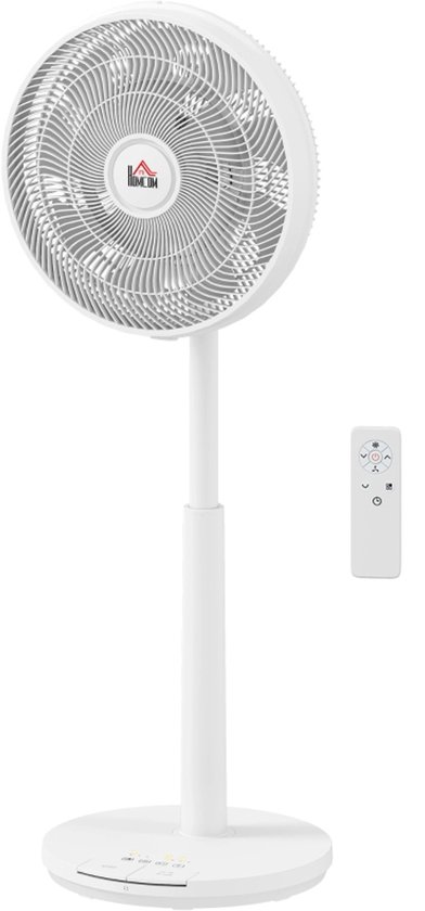 12-speed stille standventilator met afstandsbediening, timer, verstelbare hoogte, LED-display, DC-motor, wit