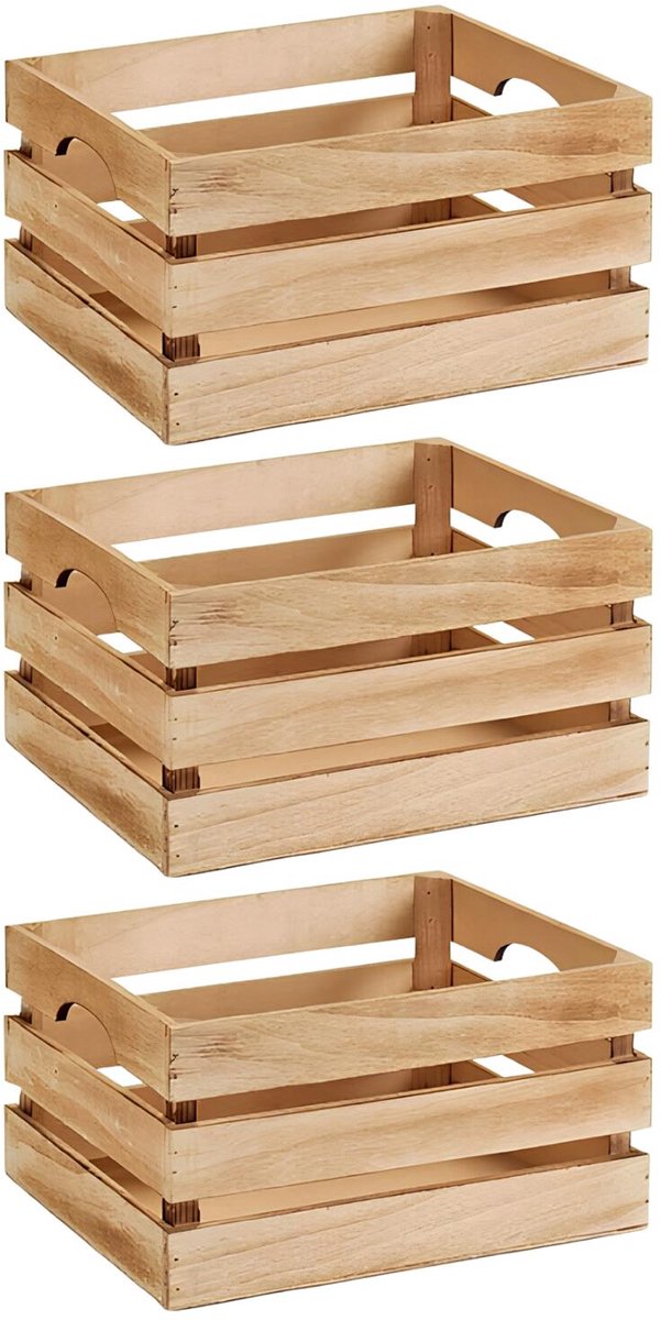 Kinvara Opbergkist Liva - 3x - bruin - 41 x 31 x 20 cm - hout - decoratief - vintage look
