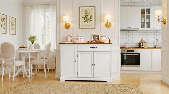 Xbro Keukenkast met 1 Lade en 3 Deuren – Buffetkast met Verstelbare Planken en Open Vak – Voor Keuken,Eetkamer of Woonkamer – 105 x 40 x 84 cm – Wit