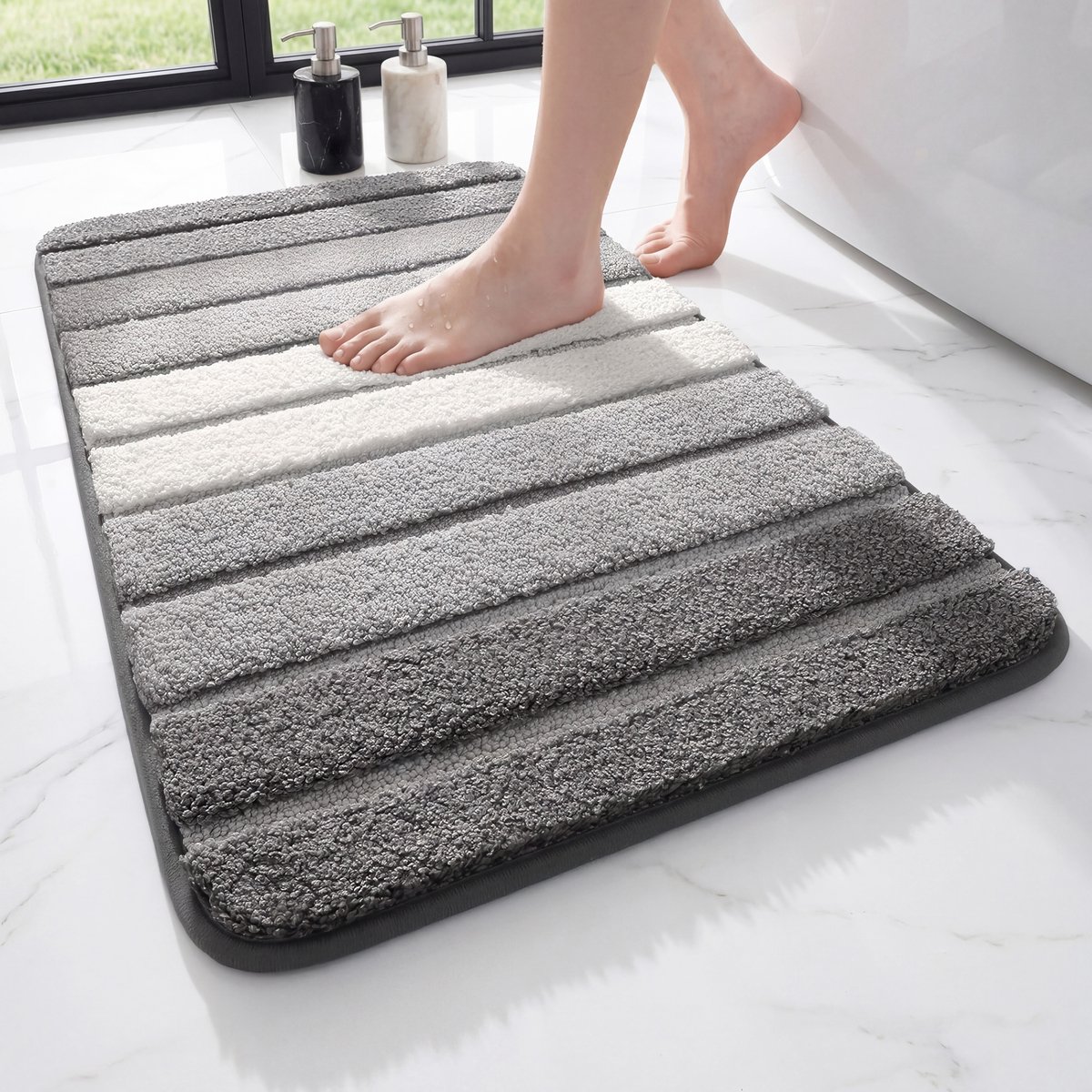 MAESON Badmat 50x80 cm - Antislip & Waterbestendig - Douchemat voor Badkamer - Grijs - Wit - Klein - Geschikt voor Douche & Bad