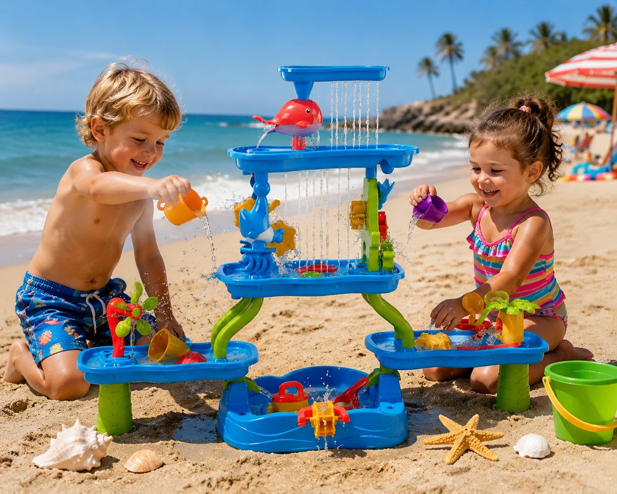 Meedeer XXL Watertafel-5 Verdiepingen-Zandtafel voor Kinderen-Speeltafel-Incl. Schepjes, Gietertjes & Zandvormpjes-Multifunctioneel Buiten speelgoed voor jongens en meisjes-Voor 3-5 jaar — afbeelding 9