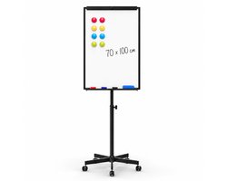 ACAZA Flipover - Verrijdbaar Whiteboard - 70 x 100 cm - Inclusief 8 Magneten, 4 Stiften, Wisser en Pennenbakje - Magnetisch Whiteboard - Verstelbaar Bord van 180 tot 210 cm - Inclusief Papierklem en Uitschuifbare Armen
