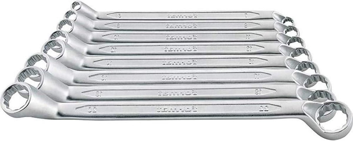 Dubbele Ringsleutels - Sleutelset Gebogen - Precisie Klussen - Chroom-Vanadium Staal - 8-Delig 6-22mm - Mat Verchroomd