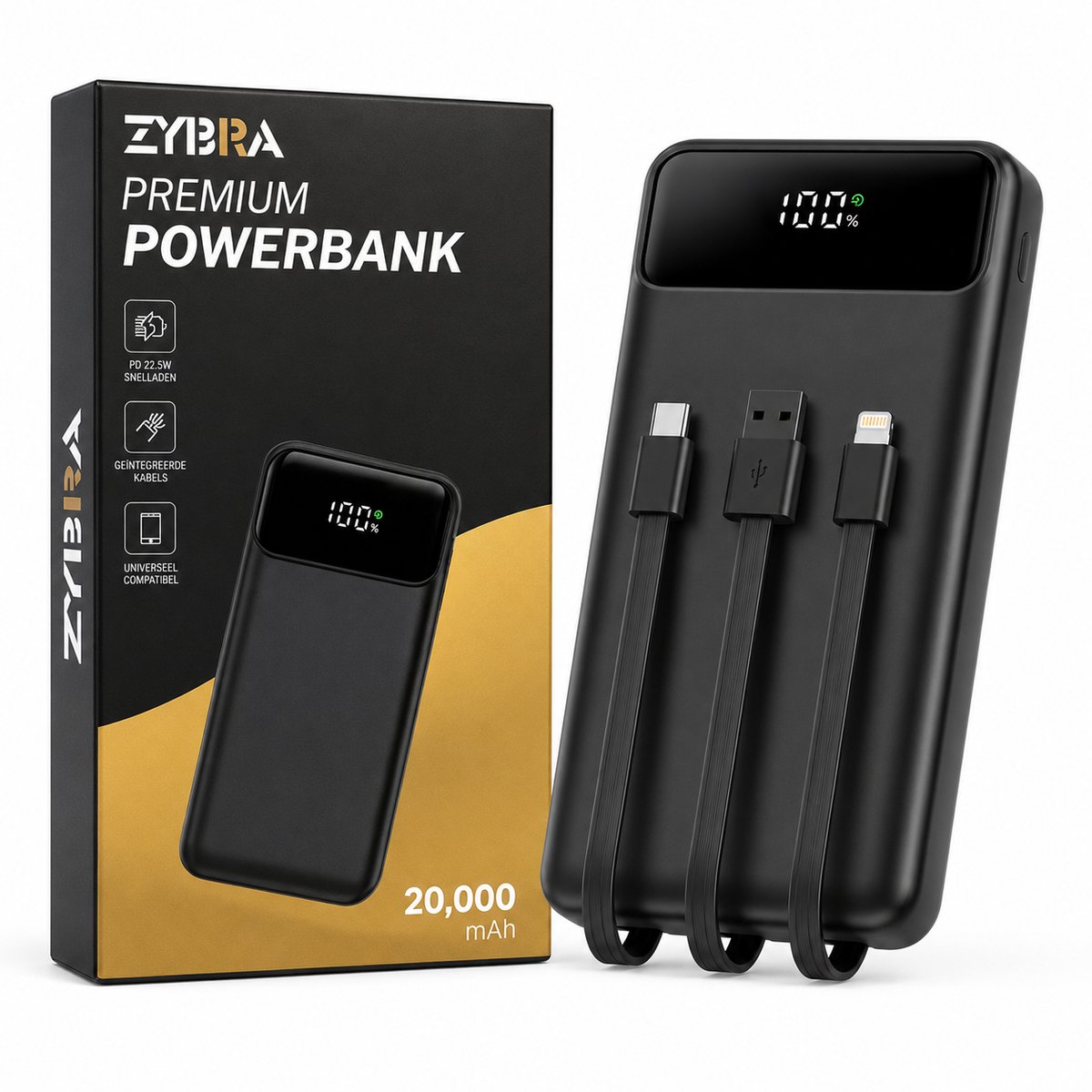 Afbeelding van Zybra® Powerbank 20000 mAh Snellader met Ingebouwde Kabels Review - Specs & Voor/Nadelen